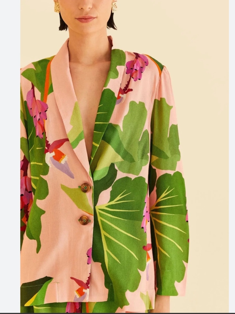 NWOT Farm Rio Tropicalist Pink/Green Lightweight Linen/Viscose Blazer Jacket